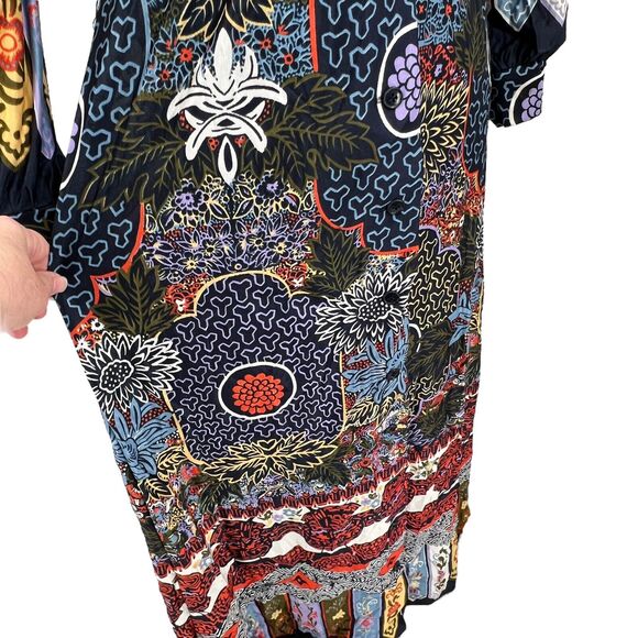 Vintage 70s Georgia Griffin Polyester Multi Print Maxi Hostess Dress Sm/ Med - Picture 5 of 7